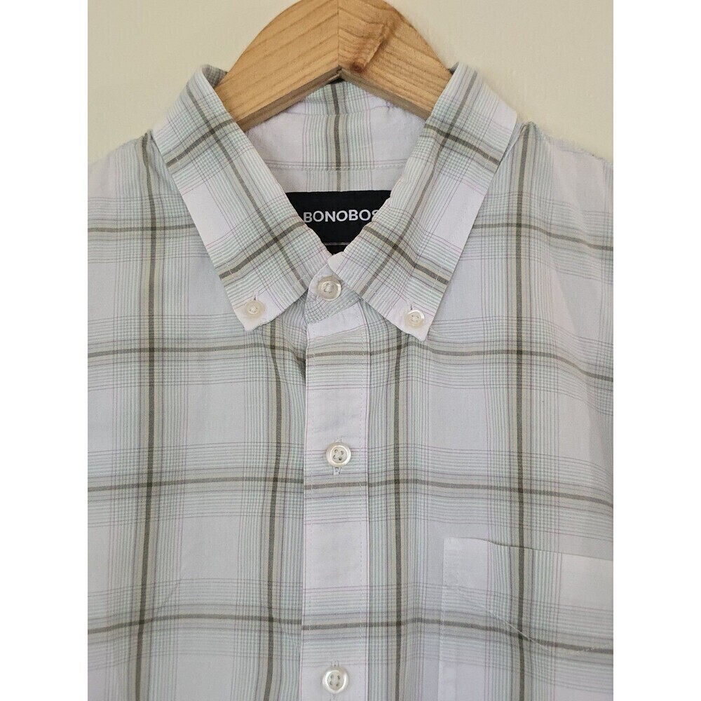 Bonobos Tailored Fit Shirt Mens Size Large Long Green White Plaid Button Down - Picture 8 of 14